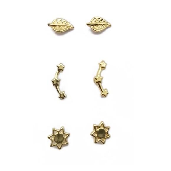 Gemma Simone 3 Sets of Earrings 14K Gold plated Sun/Star/Leaf Earrings Set - Picture 2 of 3
